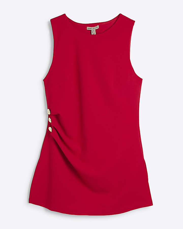 Red Longline Buttoned Tunic