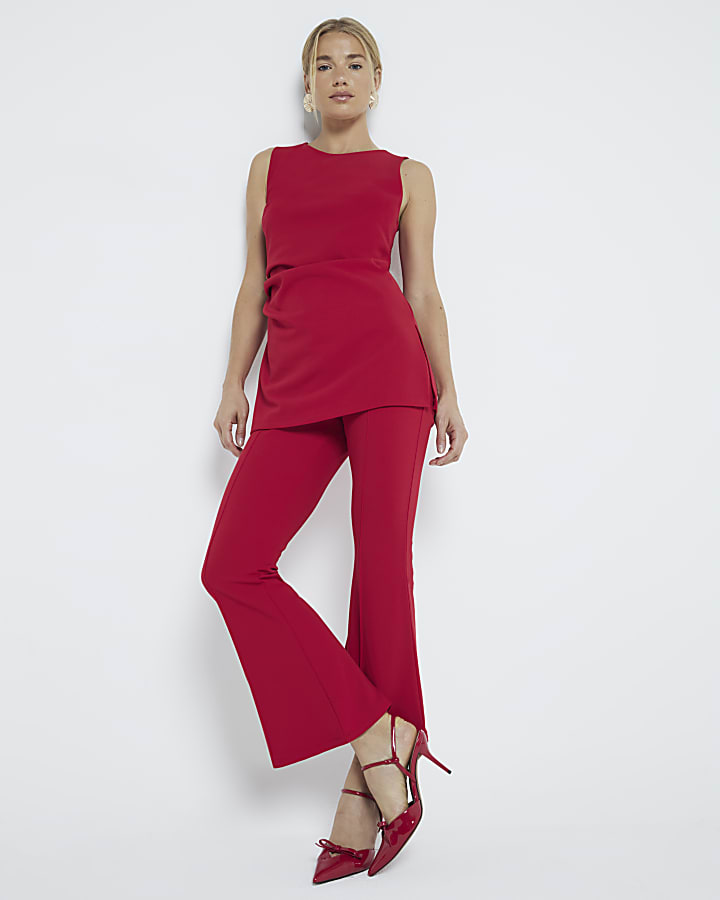 Red Bootcut Cropped Pull On Trouser