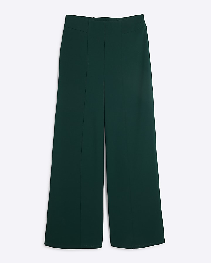 Green Scuba Wide Leg Stitch Trousers