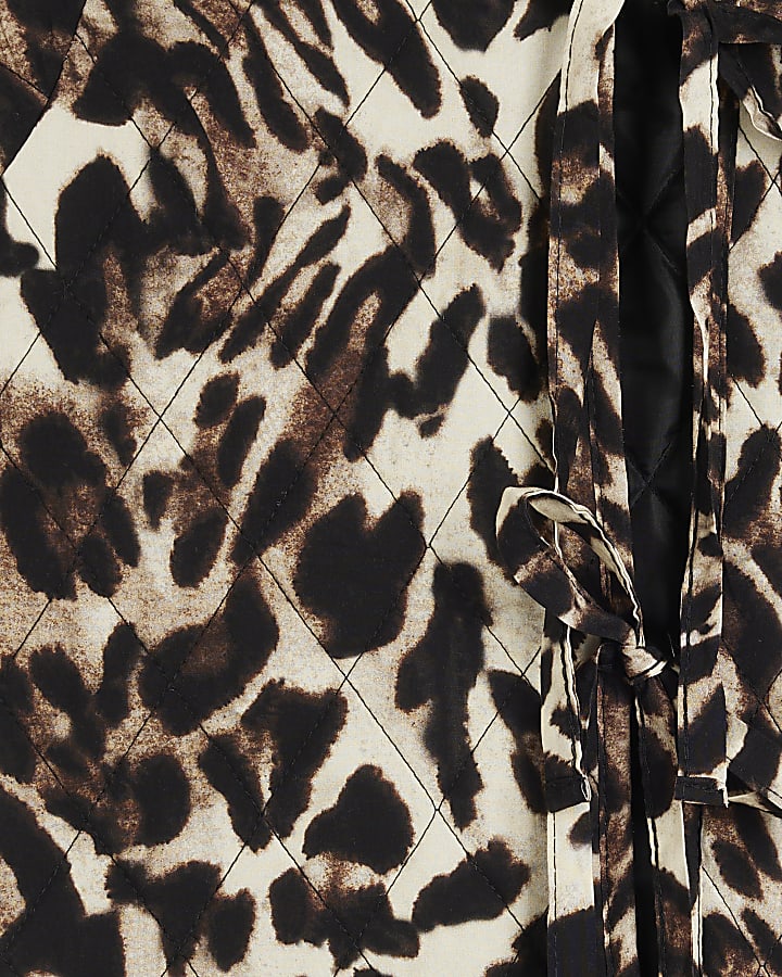 Brown Leopard Print Quilted Tie Front Gilet