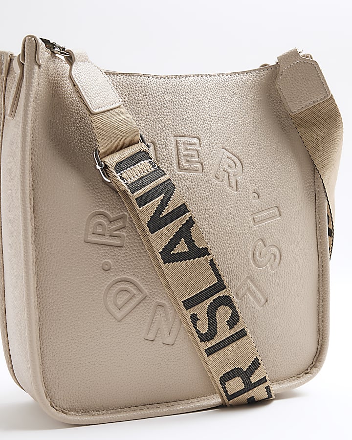 Beige Faux Leather RI Messenger Bag