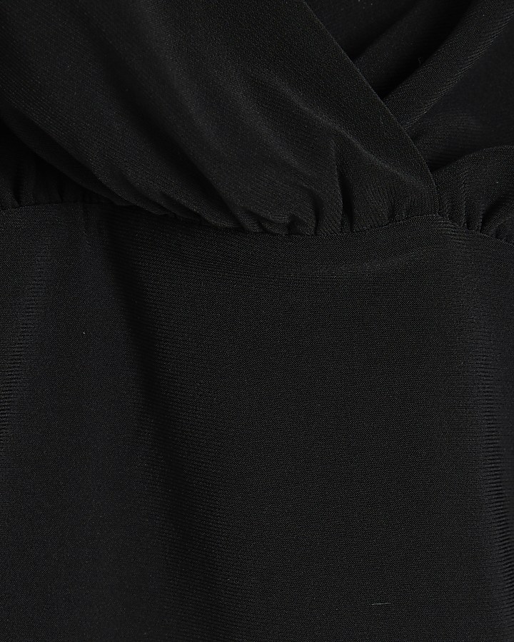 Black Sleeveless Ruched Wrap Bodysuit