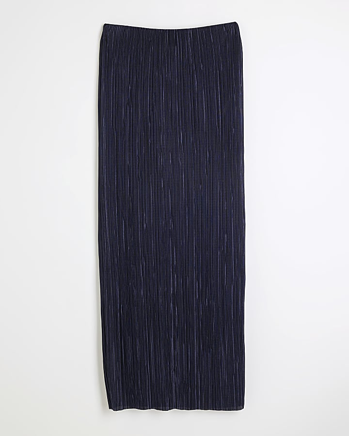 Navy Plisse Midi Skirt