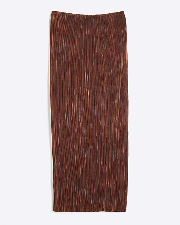Brown Plisse Midi Skirt