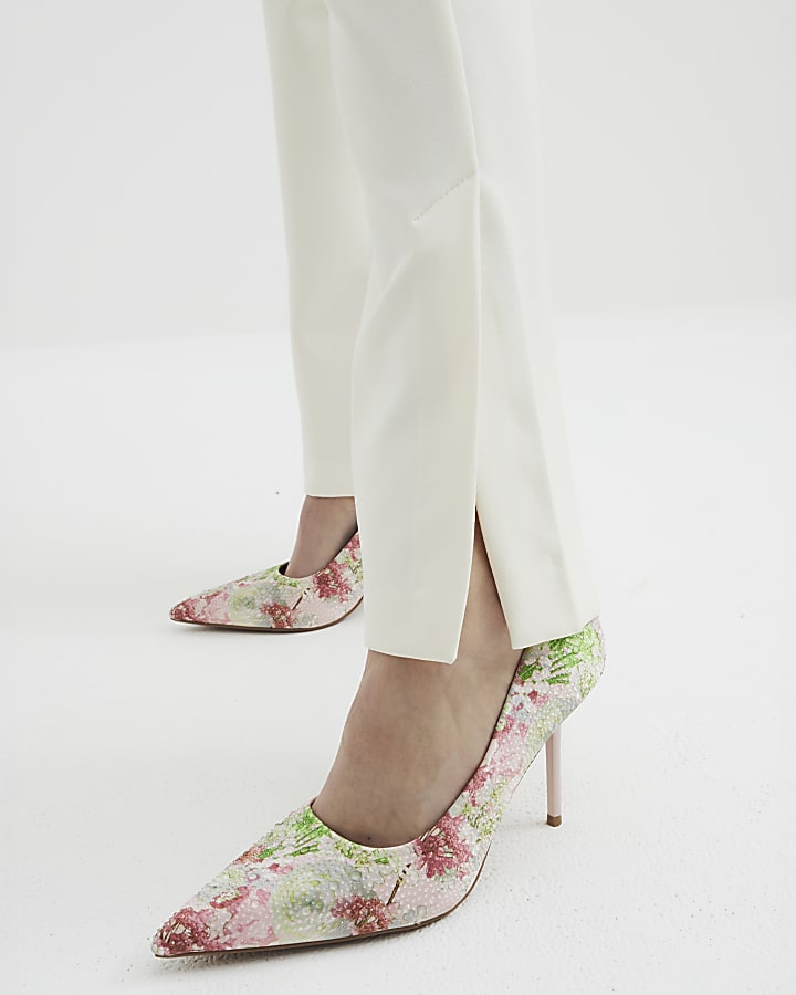 Pink Faux Leather Floral Court Shoes