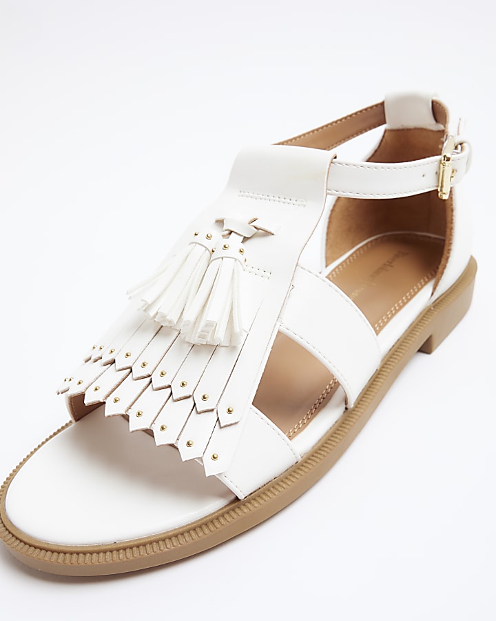 Cream Wide Fit Tassel Sandals