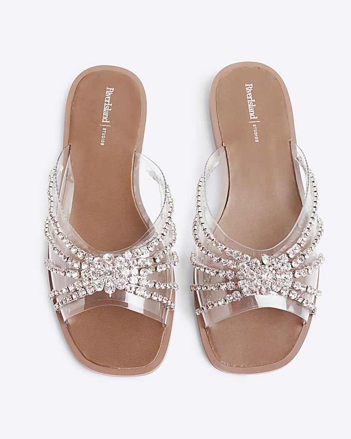 Silver Perspex Embellished Sandals