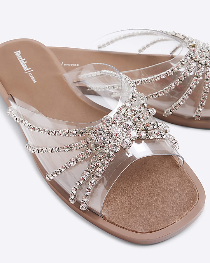 Silver Perspex Embellished Sandals