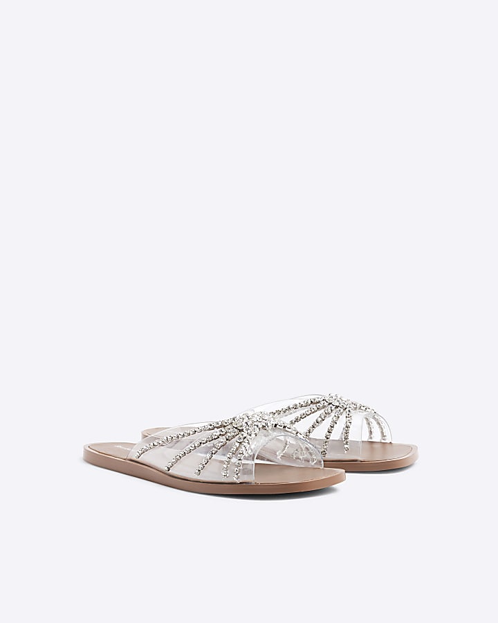 Silver Perspex Embellished Sandals