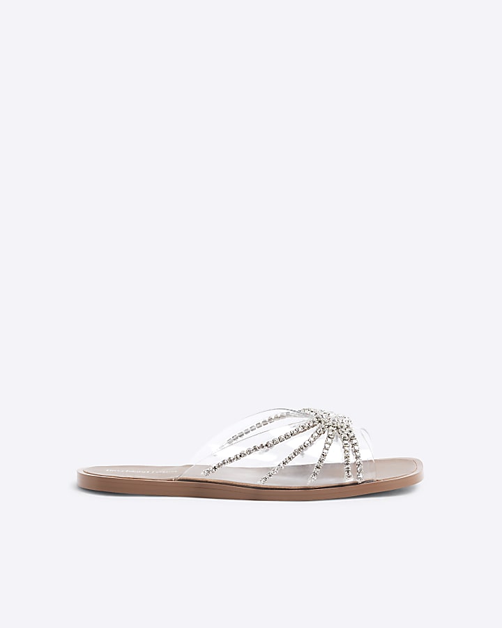 Silver Perspex Embellished Sandals