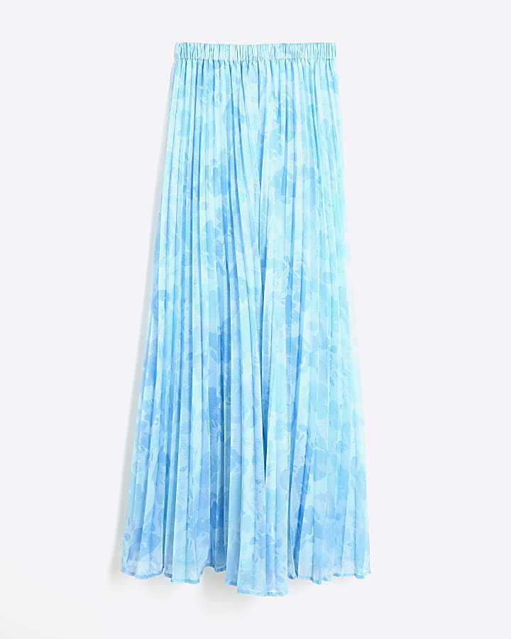 Blue Floral Wide Leg Plisse Trousers