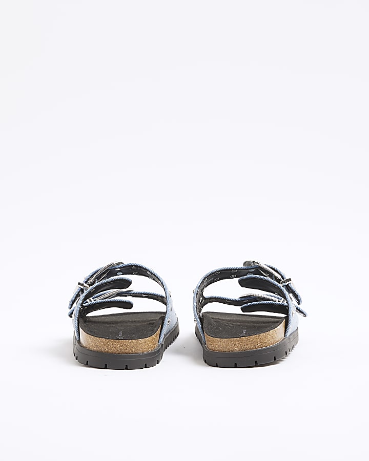 Denim Studded Strap Footbed Sandals