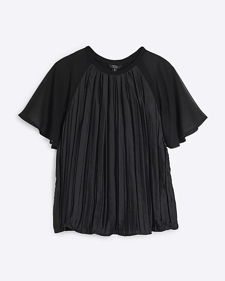 Black Chiffon Pleated Blouse