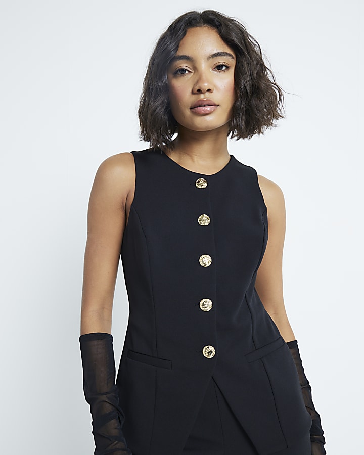 Black Longline Waistcoat Jumpsuit