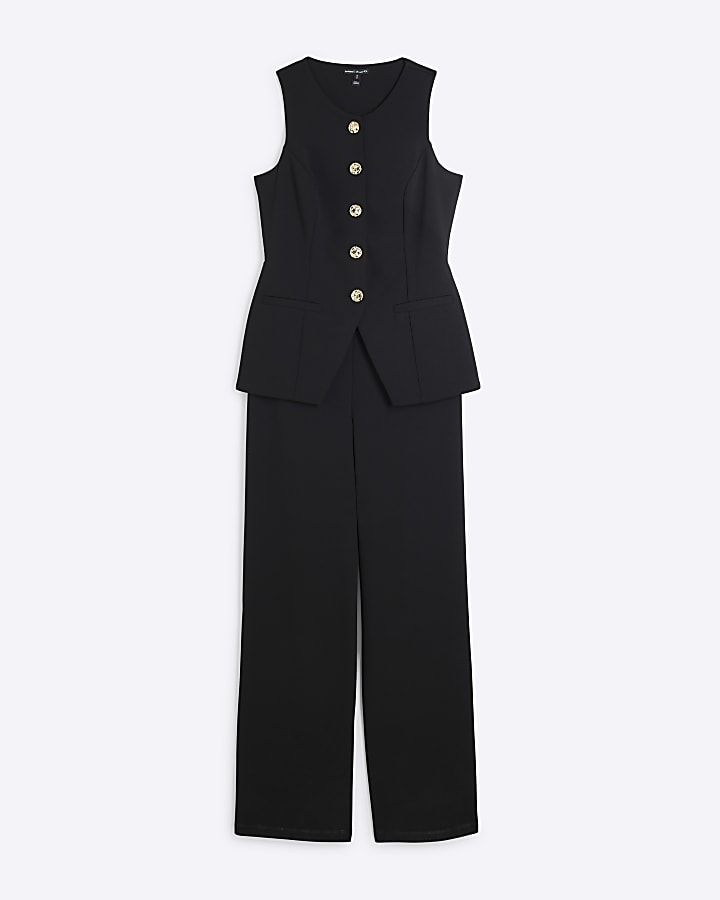 Black Longline Waistcoat Jumpsuit