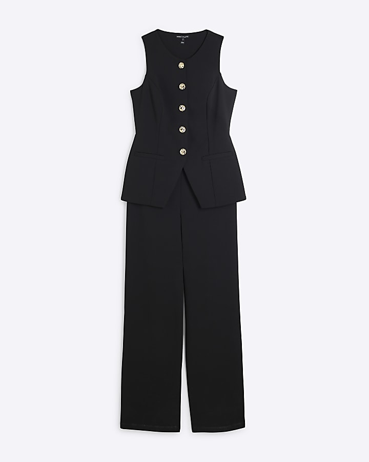 Black Longline Waistcoat Jumpsuit