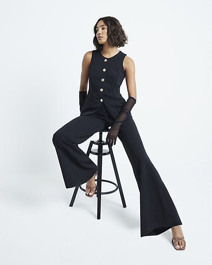 Black Longline Waistcoat Jumpsuit