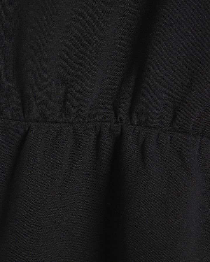 Black Long Sleeve Ruched Sweatshirt Dress