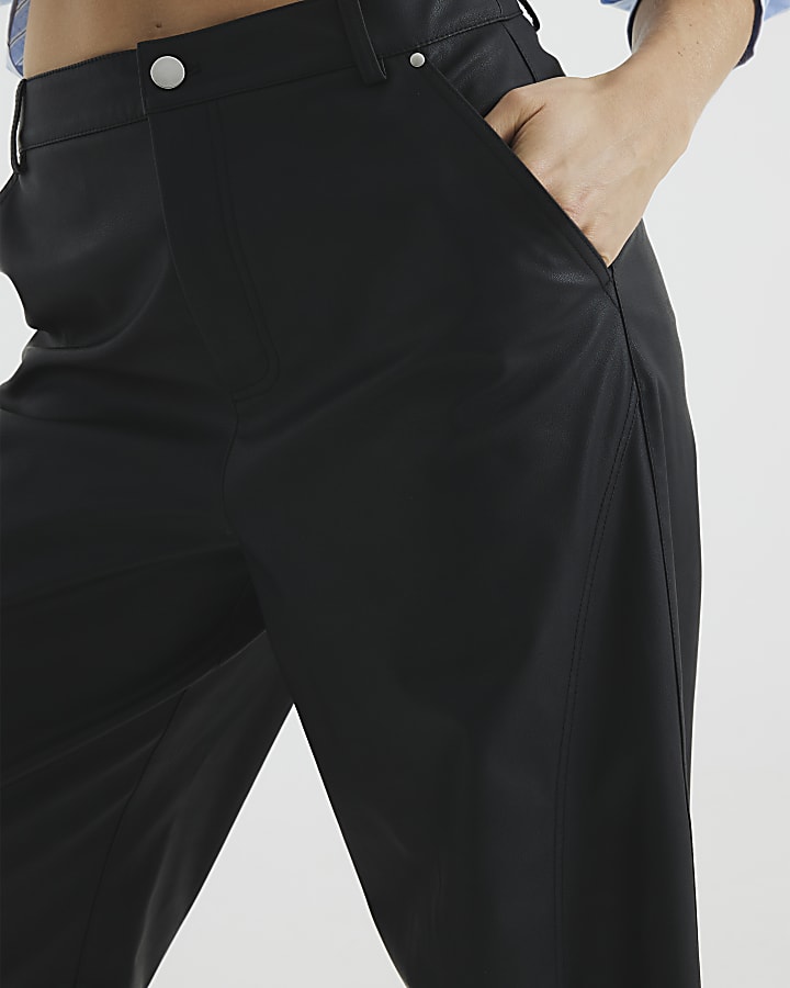 Black Faux Leather Barrel Leg Trousers