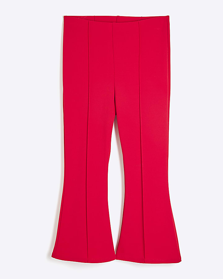 Petite Red Bootcut Cropped Pull On Trousers