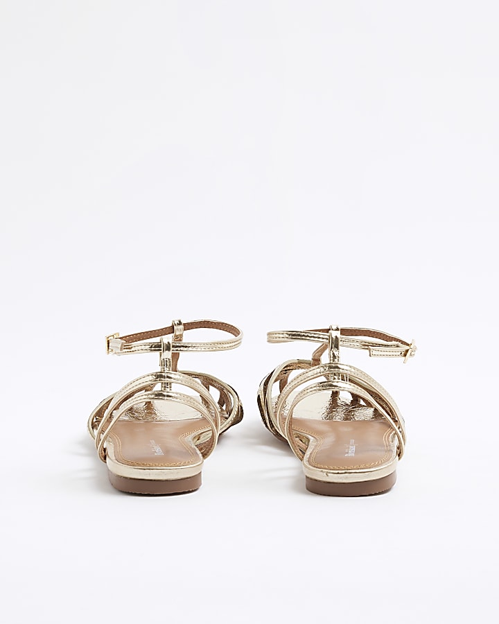 Gold Faux Leather Caged Sandals