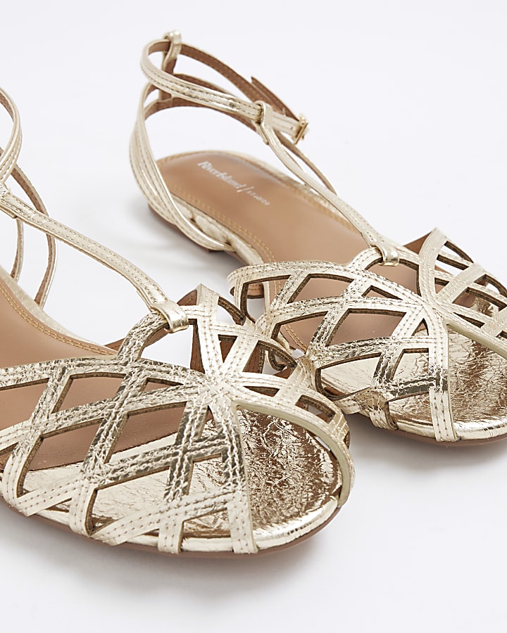 Gold Faux Leather Caged Sandals