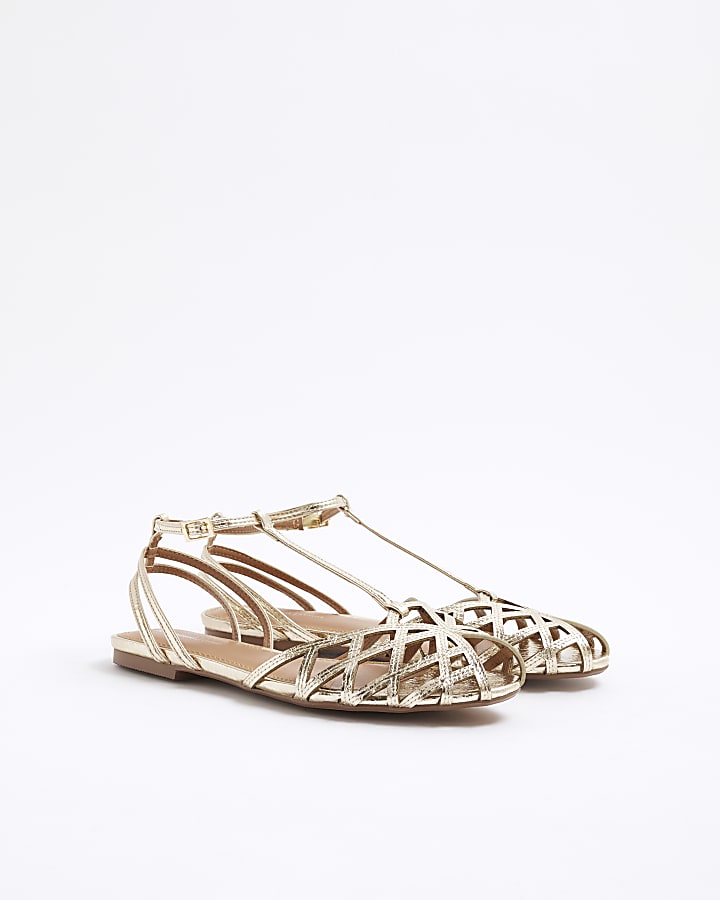 Gold Faux Leather Caged Sandals