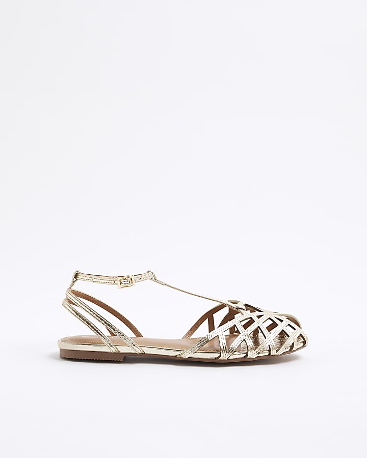 Gold Faux Leather Caged Sandals