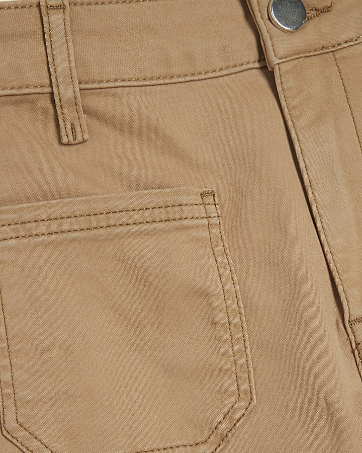 Beige Pocket Front Wide Leg Jeans