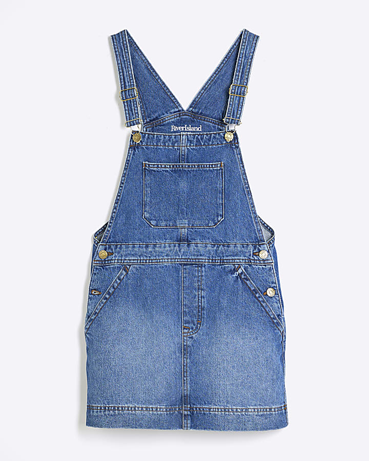 Blue Denim Pinafore Mini Dress