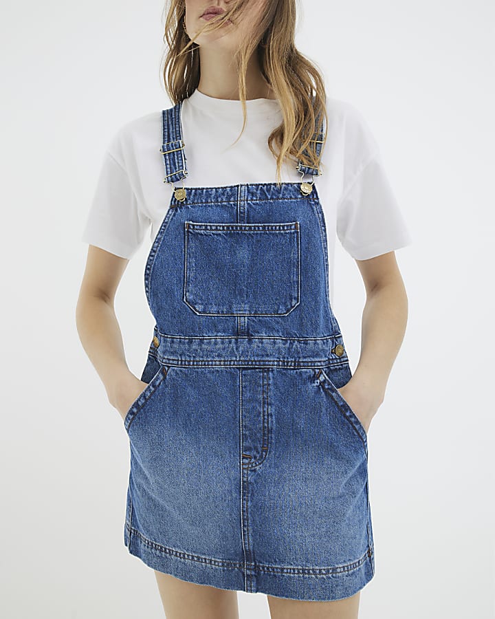 Blue Denim Pinafore Mini Dress