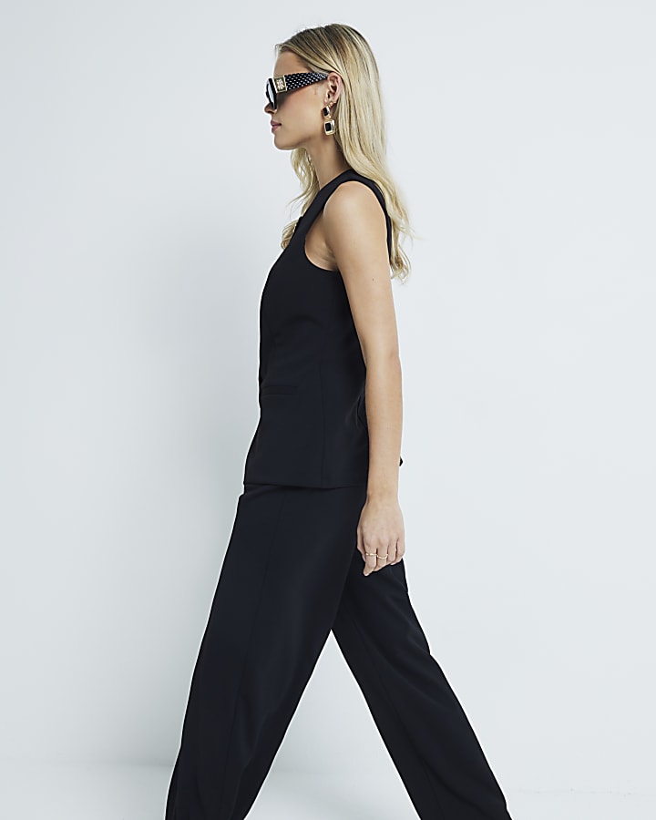 Petite Black Longline Waistcoat Jumpsuit