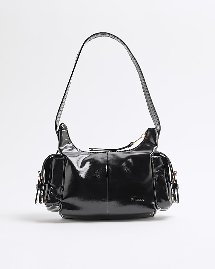 Black Buckle Pocket Utility Shoulder Bag