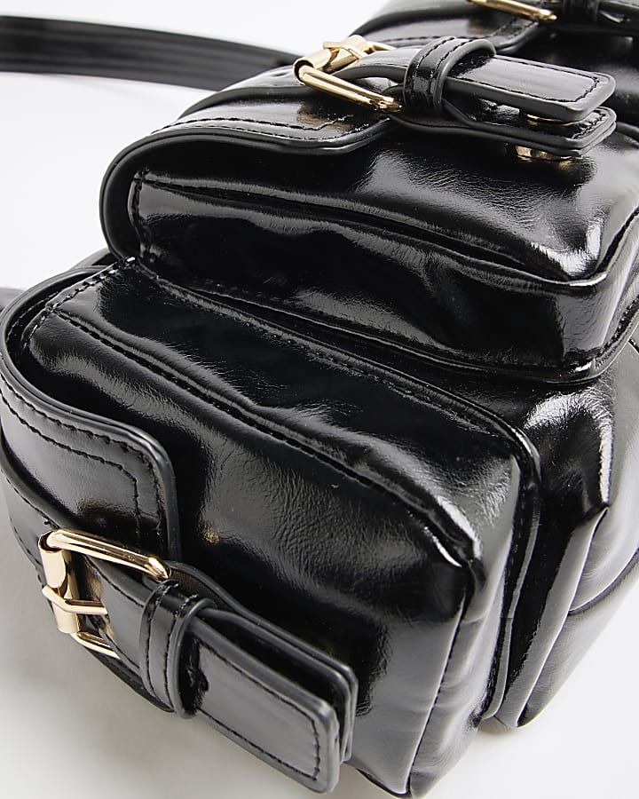 Black Buckle Pocket Utility Shoulder Bag