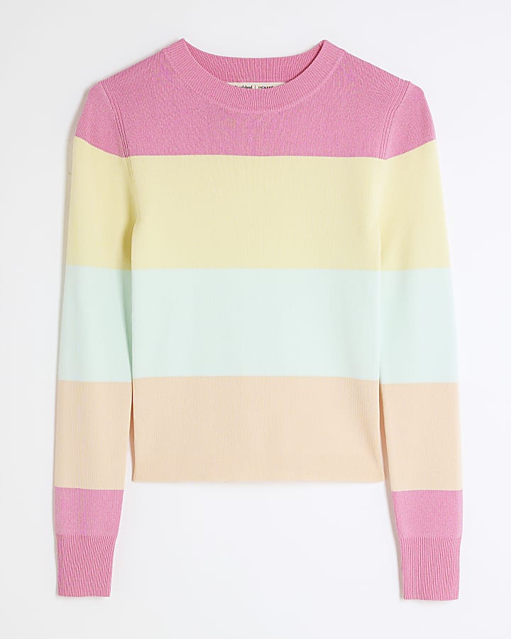 Pink Long Sleeve Stripe Knitted Jumper