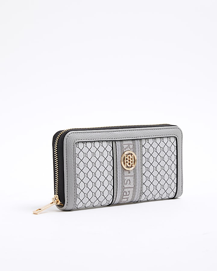 Grey Monogram Zip Around Purse