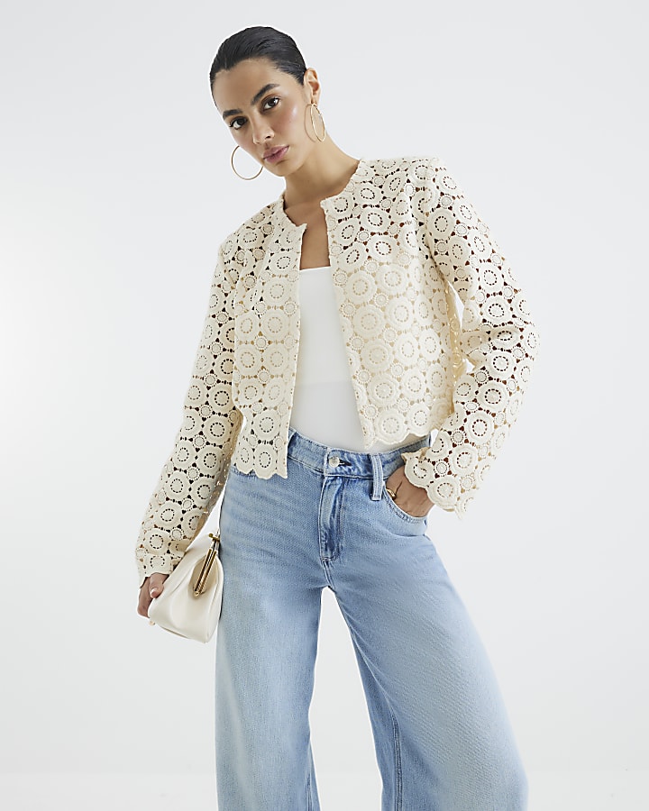 Cream Crochet Short Jacket