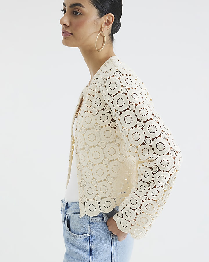 Cream Crochet Short Jacket