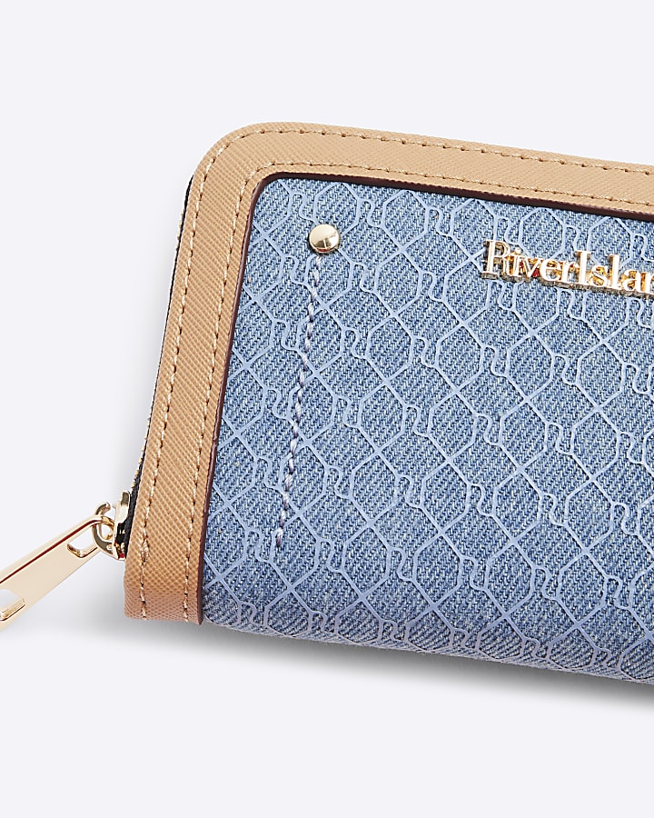 Blue Denim Monogram Zip Around Purse