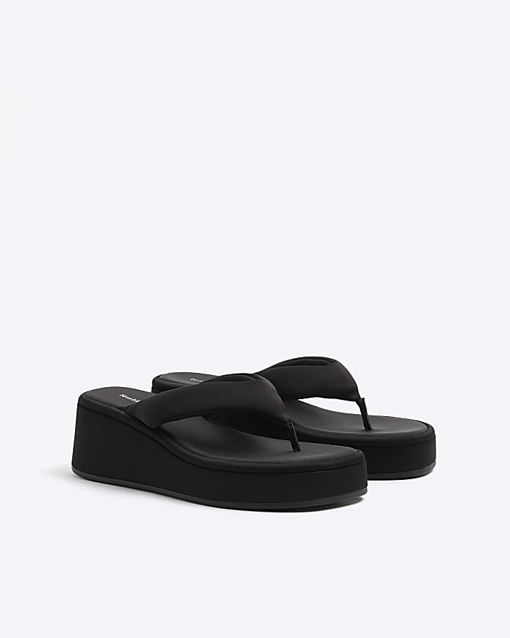 Black Toe Thong Wedge Sandals