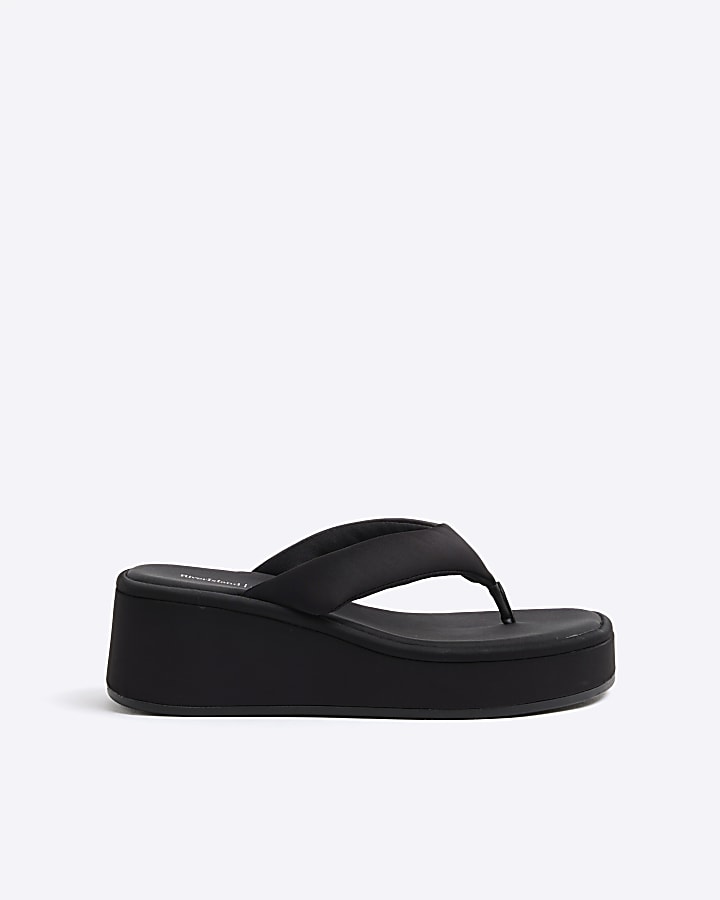 Black Toe Thong Wedge Sandals