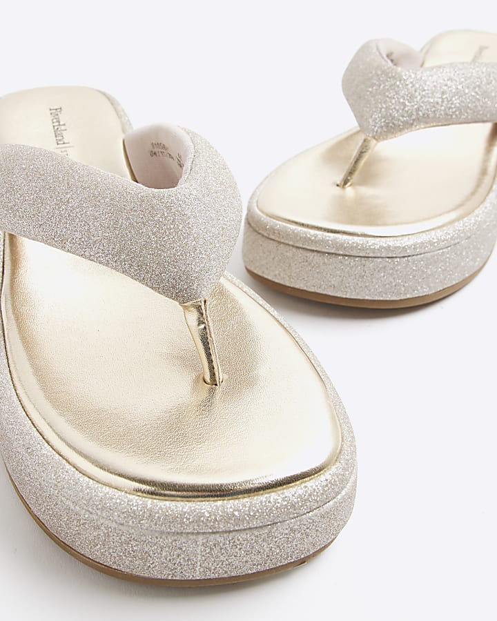 Silver Toe Shimmer Thong Wedge Sandals