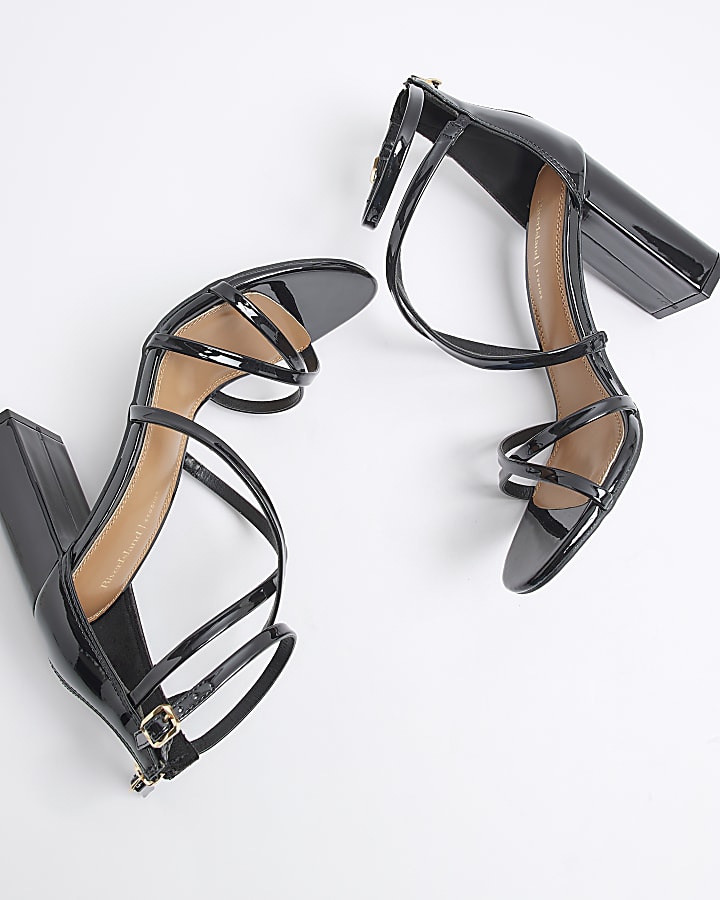 Black Patent Strappy Heeled Sandals