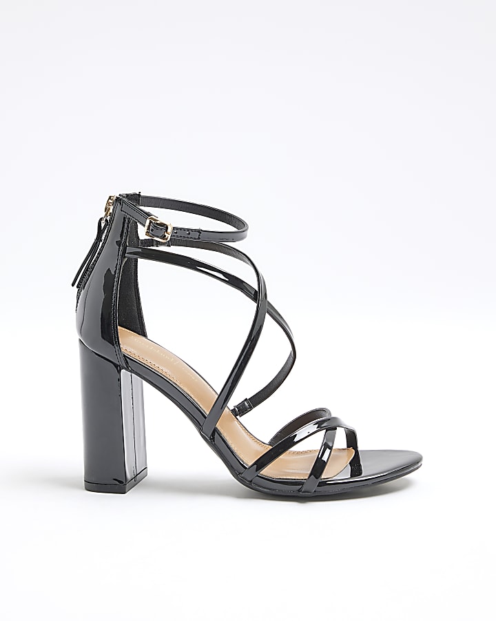 Black Patent Strappy Heeled Sandals