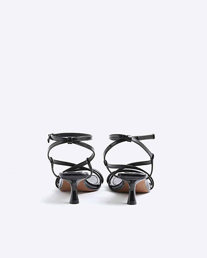 Black Kitten Heeled Strappy Sandals