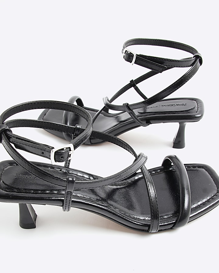 Black Kitten Heeled Strappy Sandals