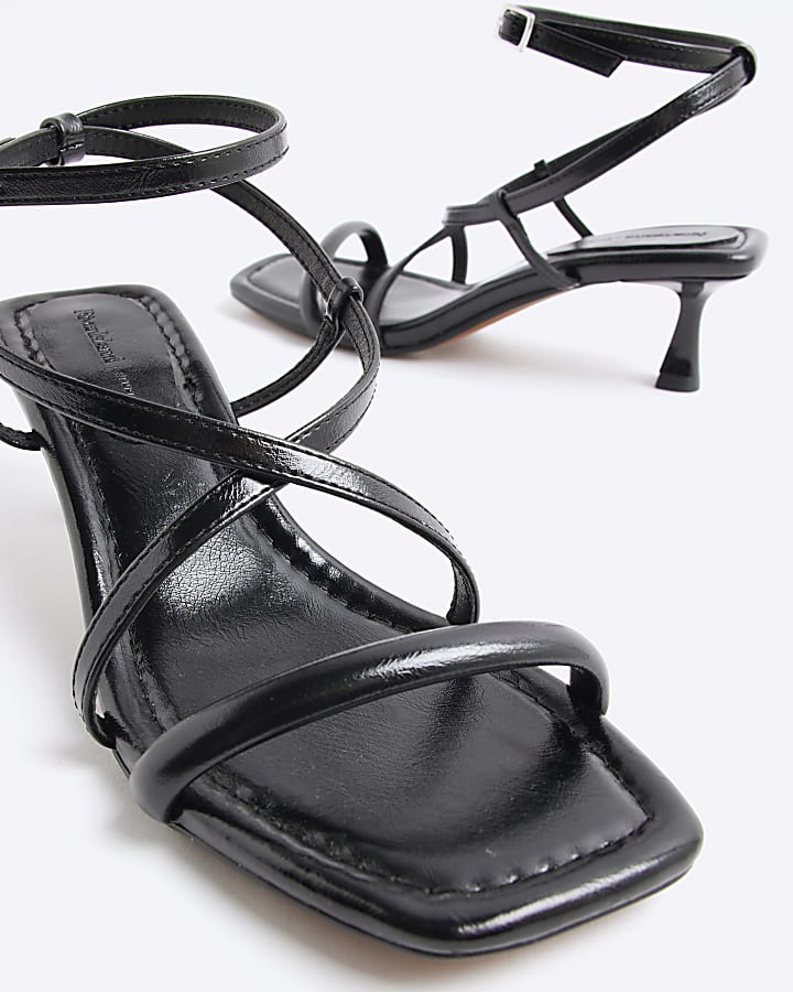 Black Kitten Heeled Strappy Sandals