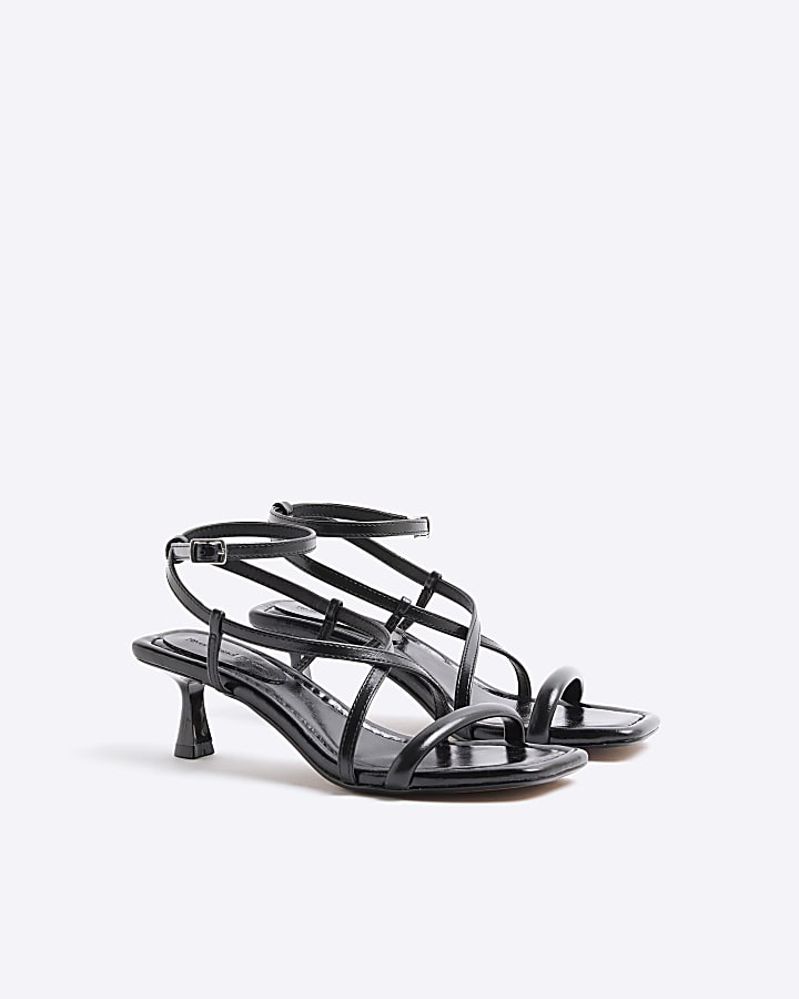 Black Kitten Heeled Strappy Sandals