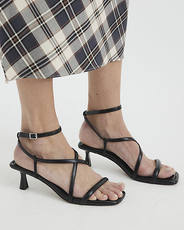 Black Kitten Heeled Strappy Sandals