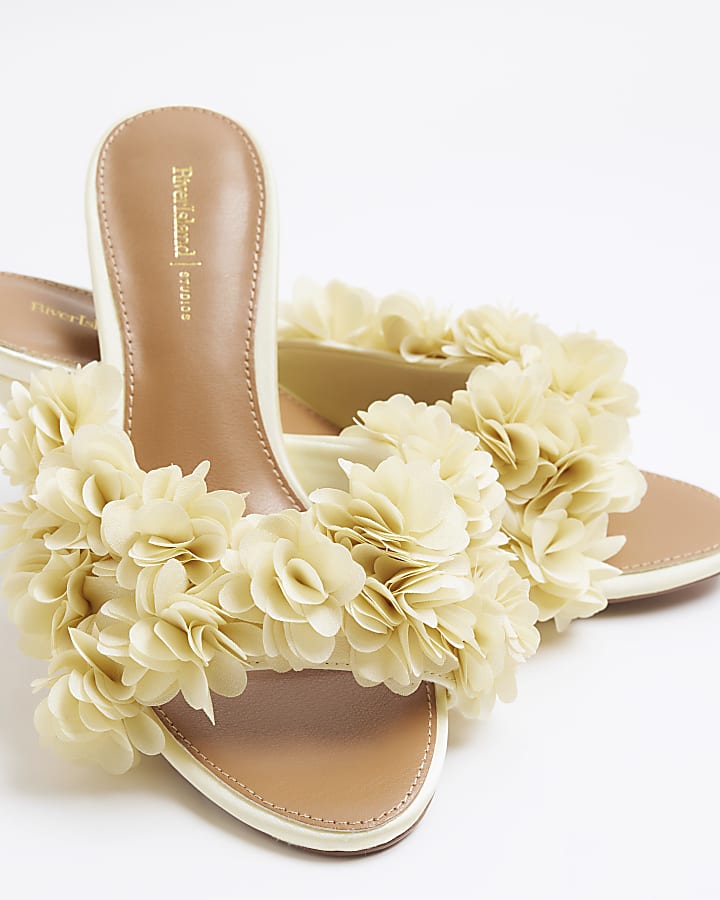 Yellow 3D Flower Mule Sandals